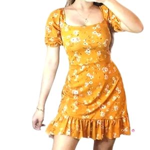 NWOT Mini Floral Dress Ruffled Hem Puffed Sleeve XS 3 colors available